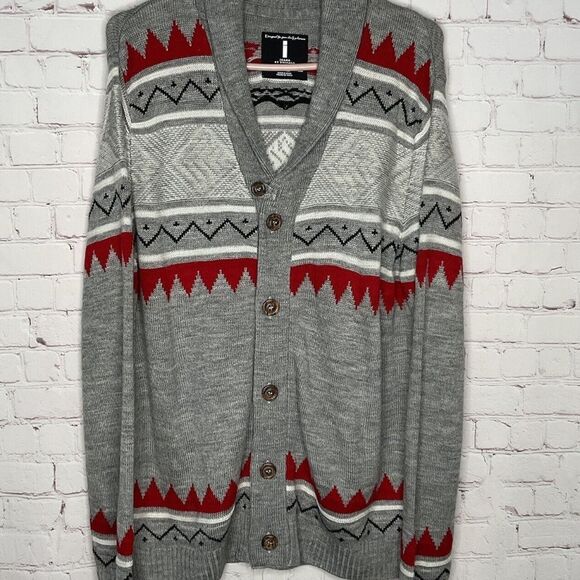 Jeans by Buffalo Men Size L Gray Aztec Southwest Wool Bld. Button Front Cardigan - Picture 11 of 12